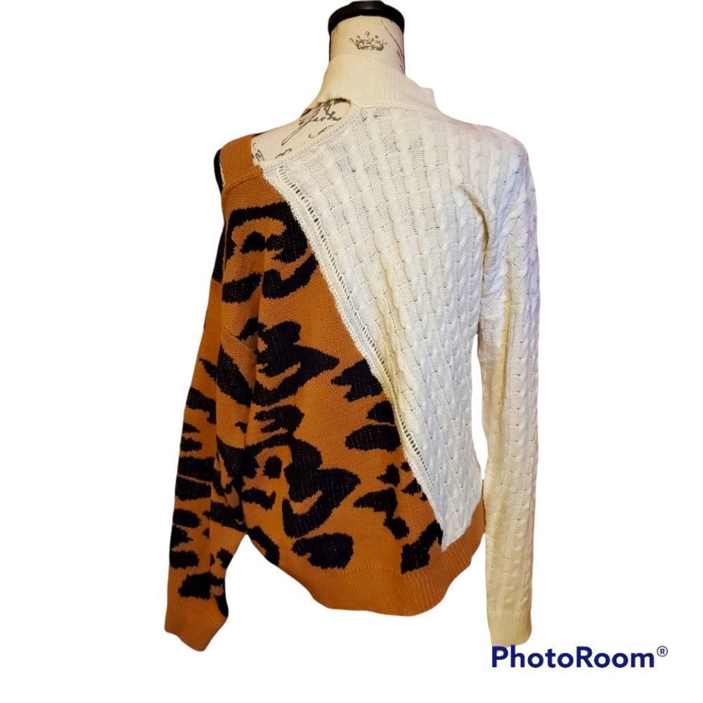 Leopard Patchwork Sweater - White and Brown - image 1